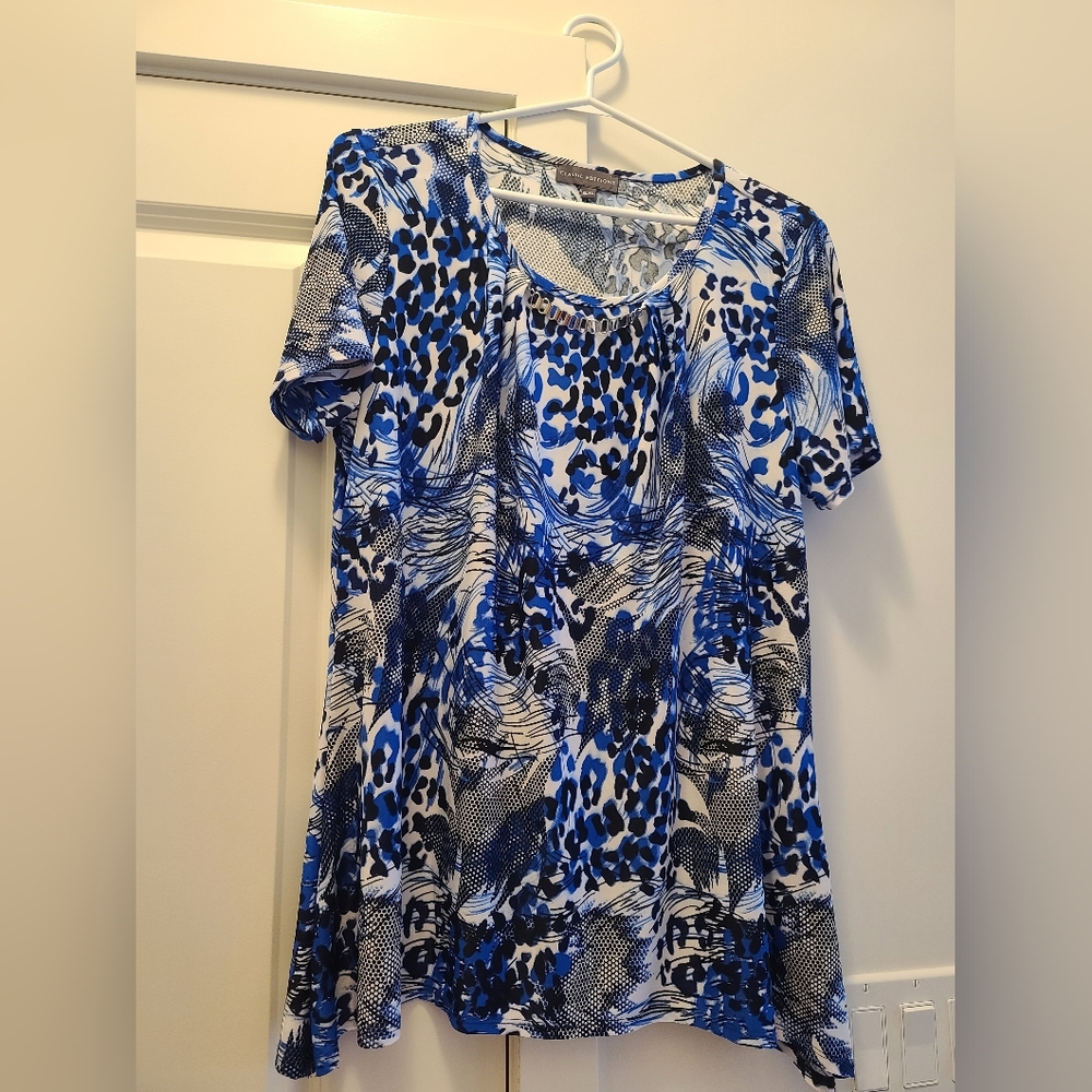 Blue and Black Patterned Blouse